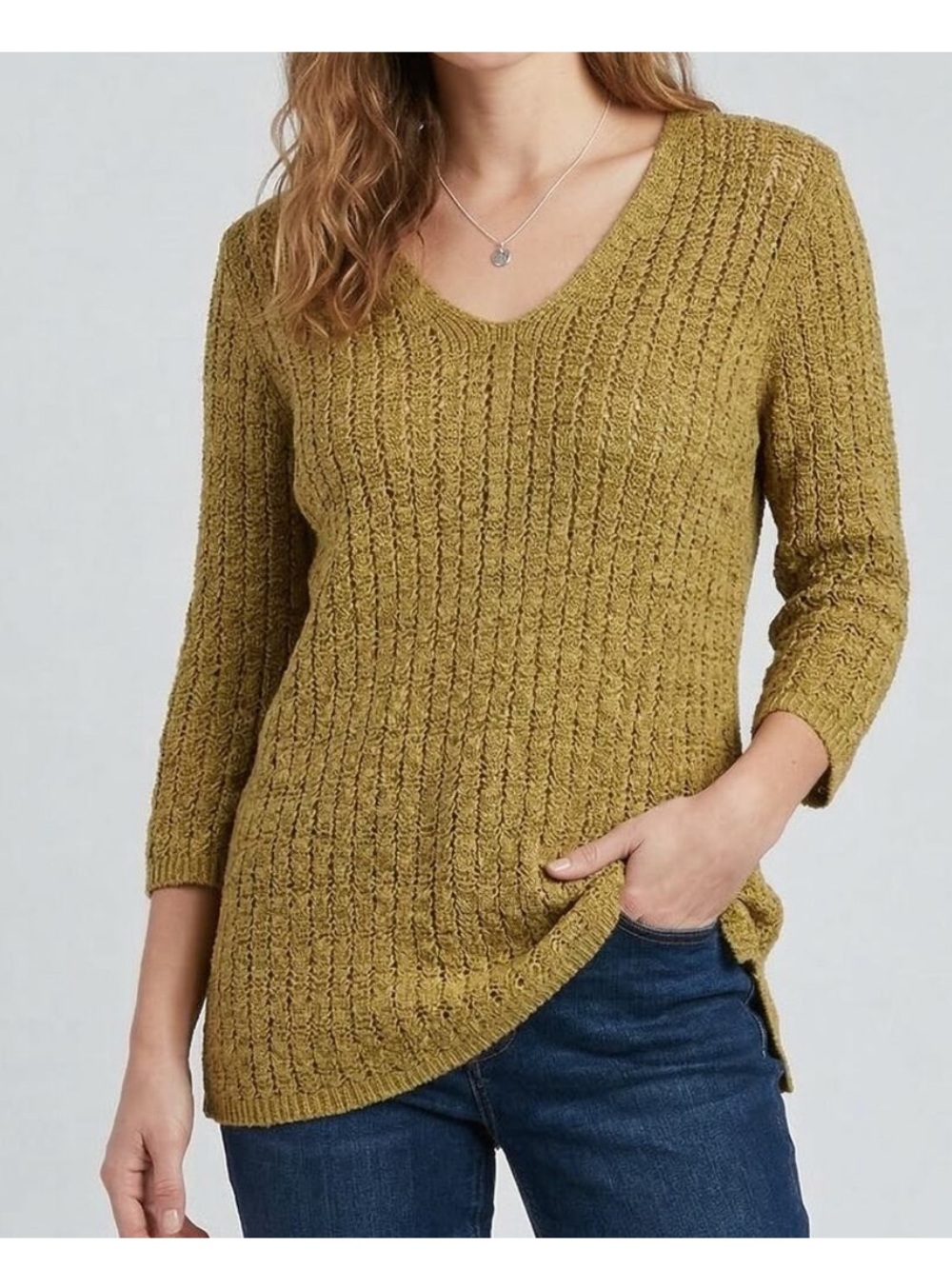 J. Jill Mustard Ribbed V-Neck Tunic Sweater - Picture 2 of 5